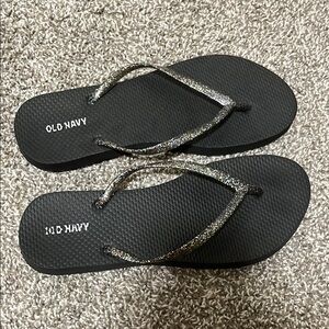 Old Navy Glitter Strap Black Flip Flops